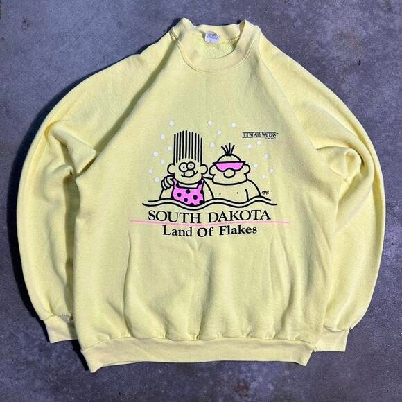 Vintage 80s South Dakota Boundary Waters Crewneck Mens Large Yellow Sweatshirt - Picture 1 of 6